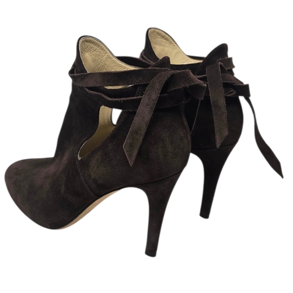 Jimmy Choo Marina Chocolate Brown Suede Stiletto Heel Cutout Bootie Heels 8.5 US - Picture 10 of 16